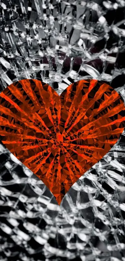 Red heart on shattered glass pattern, mobile wallpaper.