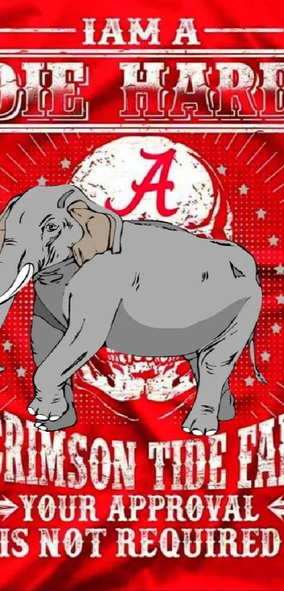 Crimson Tide fan wallpaper with elephant and bold text on a red background.