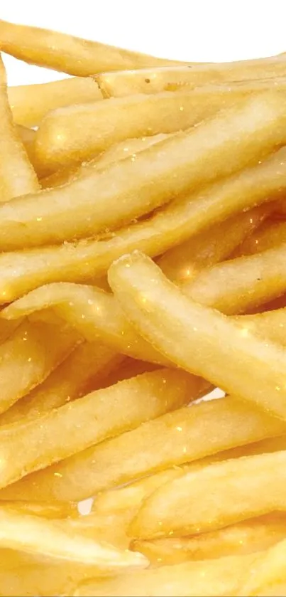 Golden crispy French fries close-up on a white background.