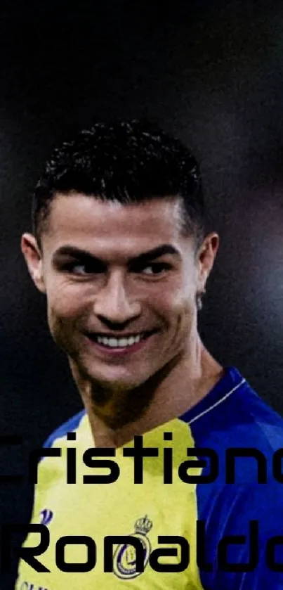 Cristiano Ronaldo smiling in yellow jersey wallpaper.