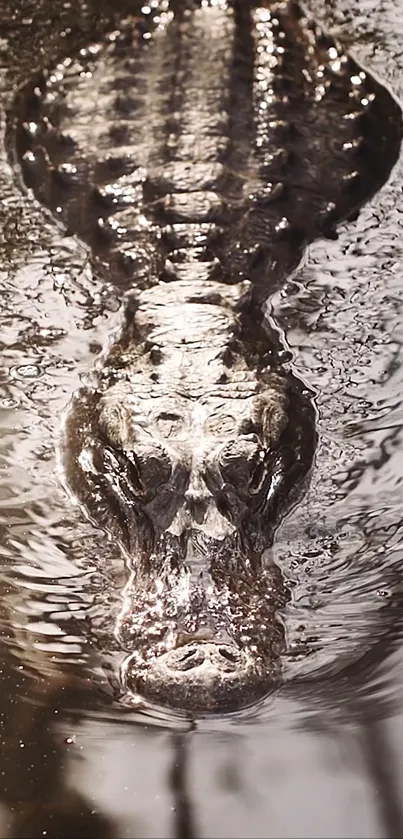 Crocodile submerged in shimmering water, displaying a striking nature scene.