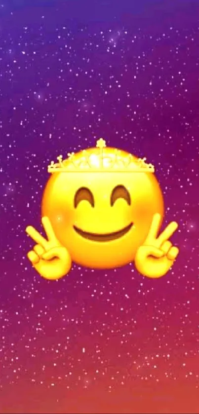 Crowned emoji on starry, purple gradient background wallpaper.