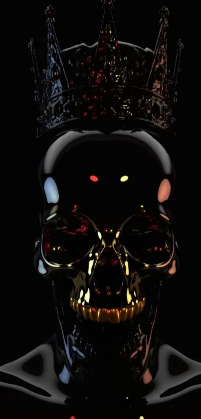 Skull with crown on black background, artistic and mysterious.