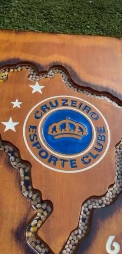 Cruzeiro Esporte Clube wooden emblem on Brazil map.