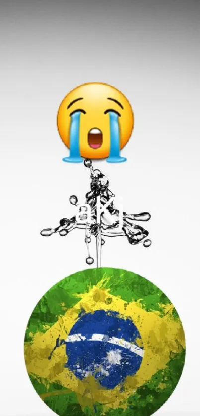 Crying emoji with Brazil flag design on wallpaper.