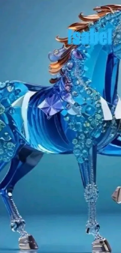 Crystal blue horse artwork on mobile wallpaper.