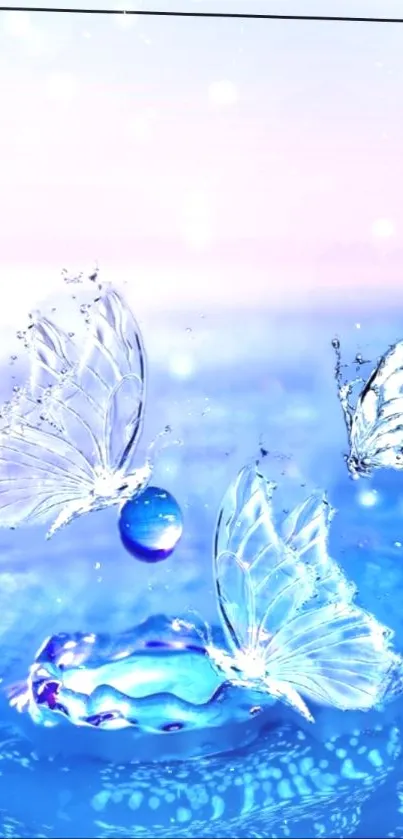 Crystal butterflies with blue backdrop for phone wallpaper.