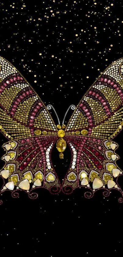 Elegant crystal butterfly on black starry background wallpaper.