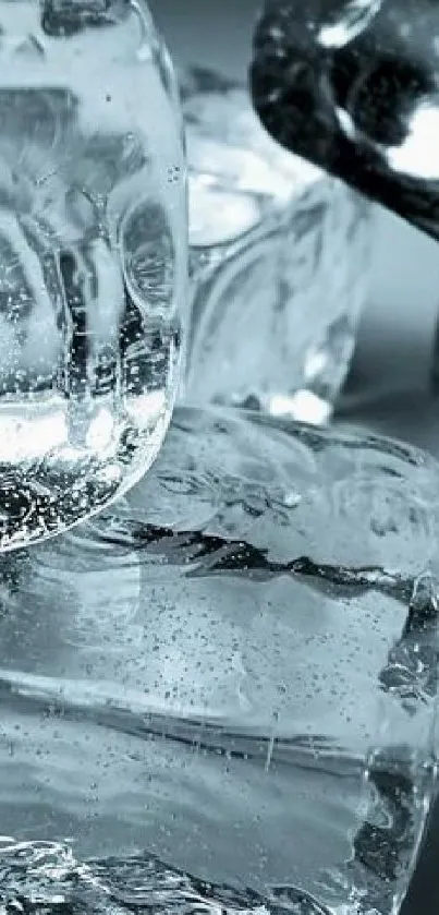 Translucent crystal-clear ice cubes in artistic arrangement.