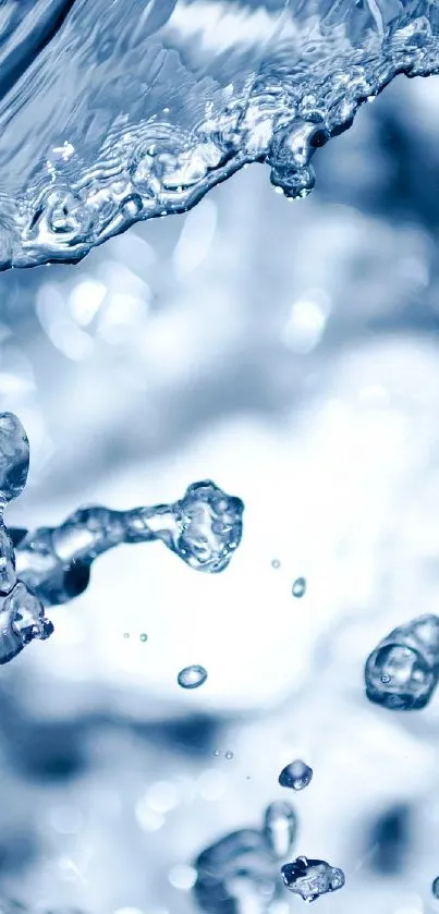 Close-up of clear blue water drops in motion for a mobile wallpaper.