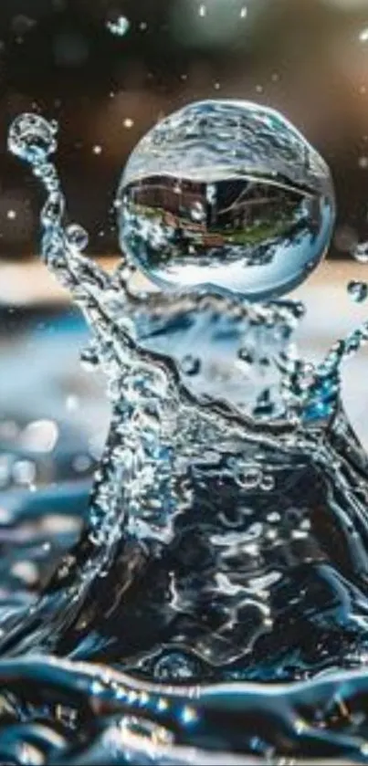 Crystal clear water splash with reflections and droplets.