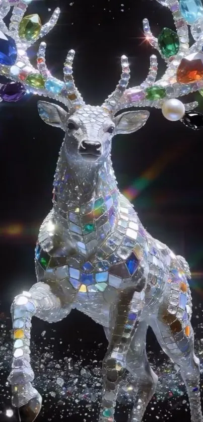 A crystal-adorned deer in a fantasy-themed wallpaper.