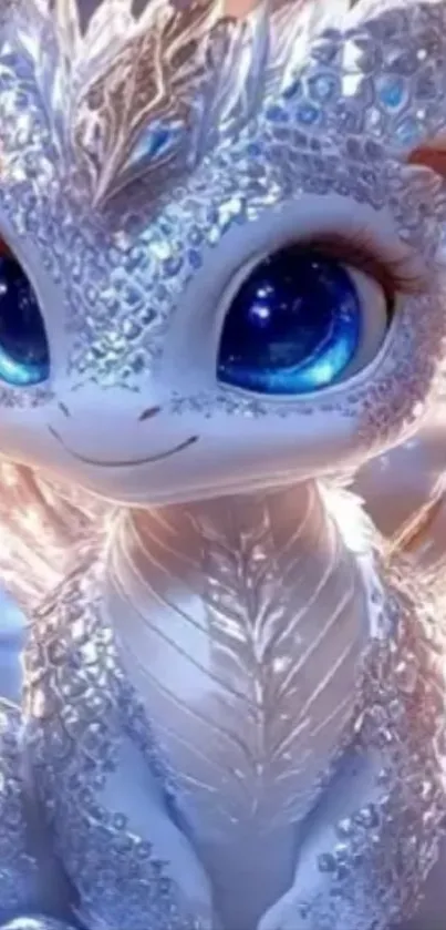 Fantasy crystal dragon with blue eyes.