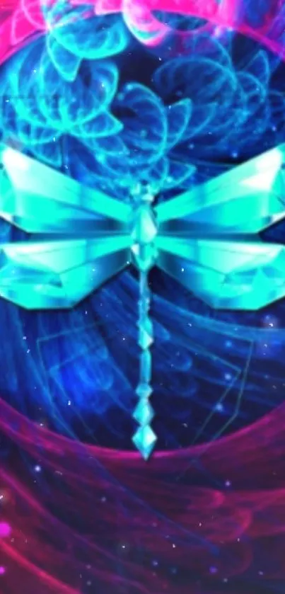 Crystal dragonfly with cosmic background in vibrant colors.