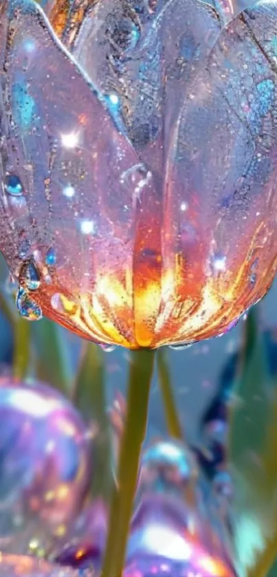 Sparkling crystal flower with vibrant colors on a dreamy background.