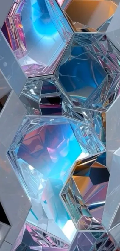 Crystal geometric wallpaper with vibrant colors and reflections.