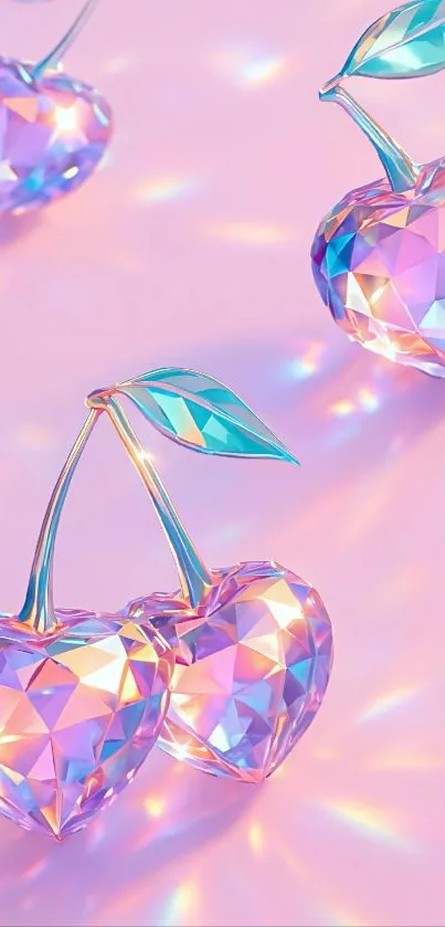 Crystal heart-shaped cherries on pastel background.