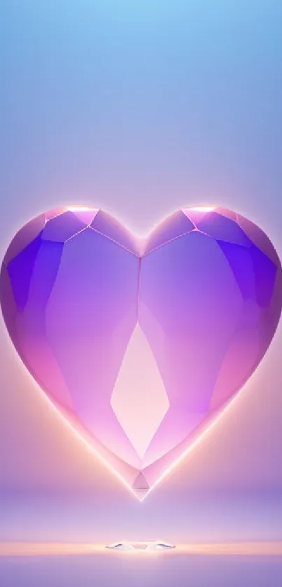 Purple crystal heart glowing on blue gradient background.