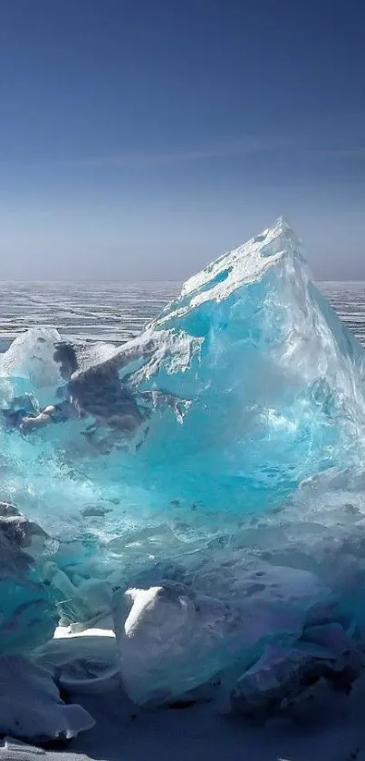 Crystal iceberg under a blue sky, mobile wallpaper.