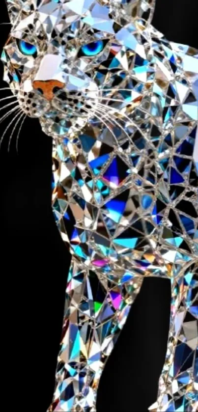 Crystal panther with geometric patterns and vibrant colors on a black background.