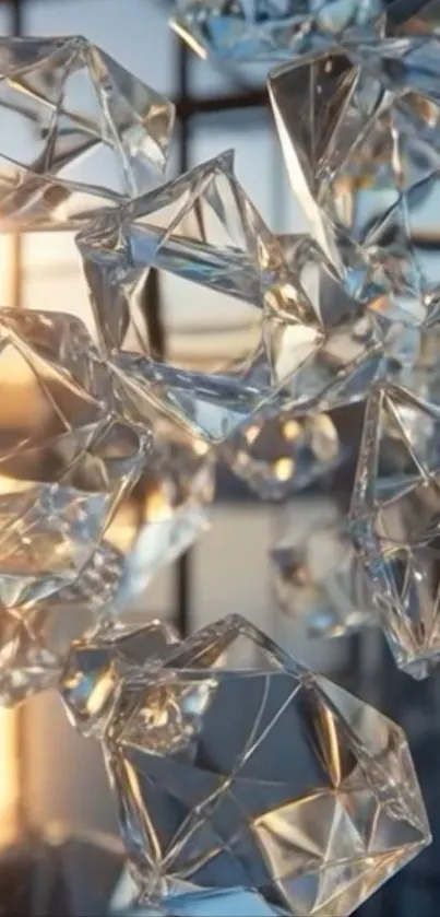 Intricate crystal reflections with geometric patterns on a mobile wallpaper.