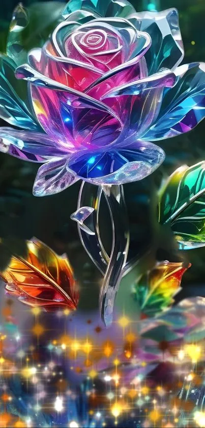 Vibrant crystal rose with colorful reflections.