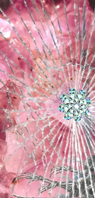 Shattered pink crystal with intricate geometric design.
