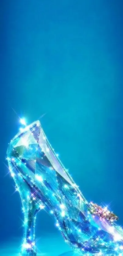 Dazzling crystal shoe with a radiant blue background.