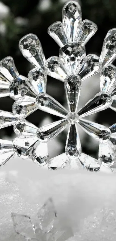 Crystal snowflake on snowy surface wallpaper.