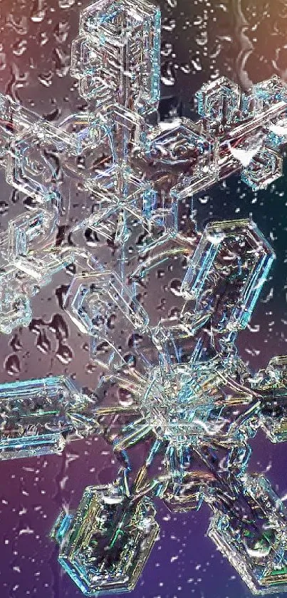 Close-up of intricate crystal snowflakes on a vivid gradient background.