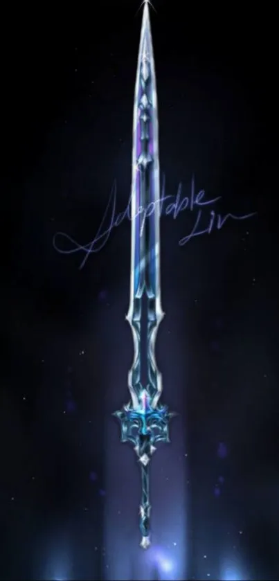 Mystical crystal sword on dark background wallpaper.