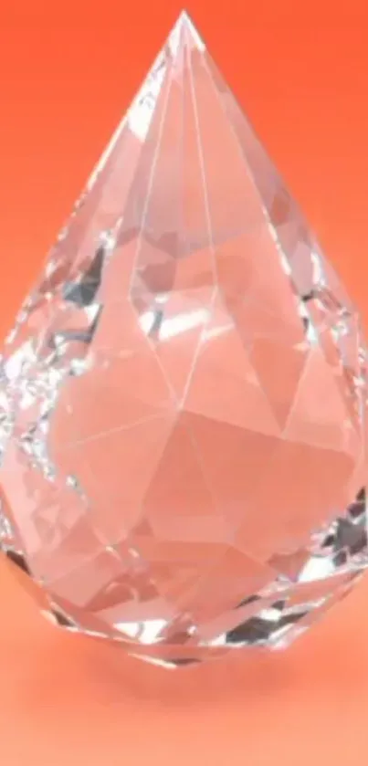 Crystal teardrop on vibrant orange background, perfect for mobile wallpaper.