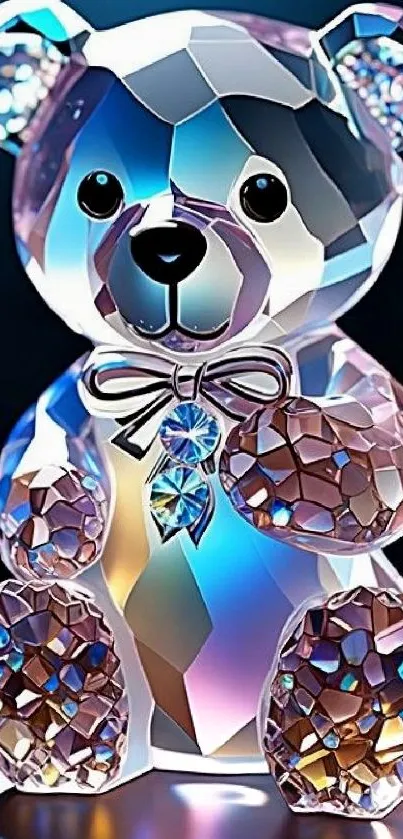 Crystal teddy bear with vibrant colors.