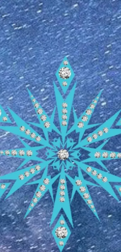 Intricate blue snowflake on textured background wallpaper.