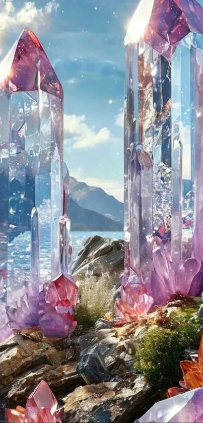 Crystalline spires in a scenic mountain setting.