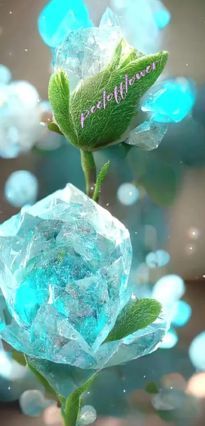 Crystallized blue roses mobile wallpaper with aqua hues.