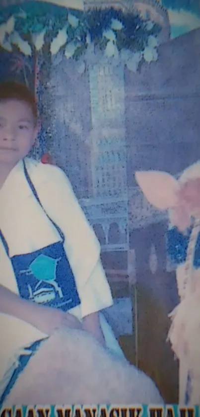 Young individual in traditional attire with a cultural background.