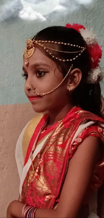 Young girl in traditional attire with jewelry