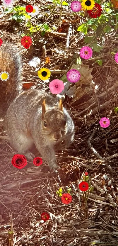 Squirrel in a sunlit forest with natural surroundings.