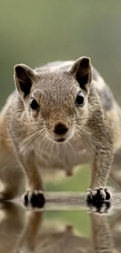 Close-up of a squirrel on a branch with a natural green background.