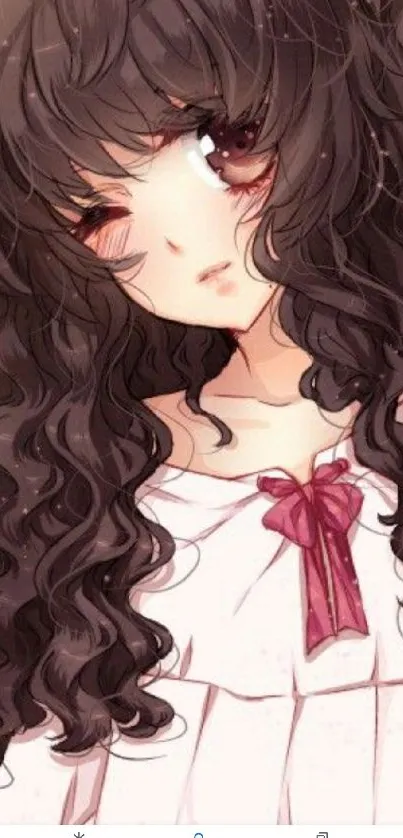 Illustration of a curly haired anime girl.