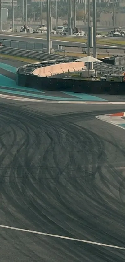 Curvy race track with visible tire marks.