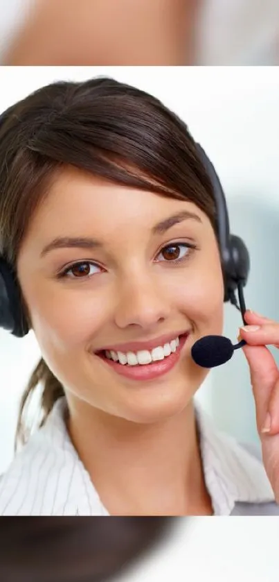 Friendly customer service operator with a headset.