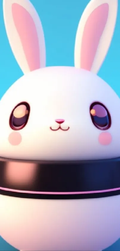 Cute 3D bunny with pink ears on a light blue background.