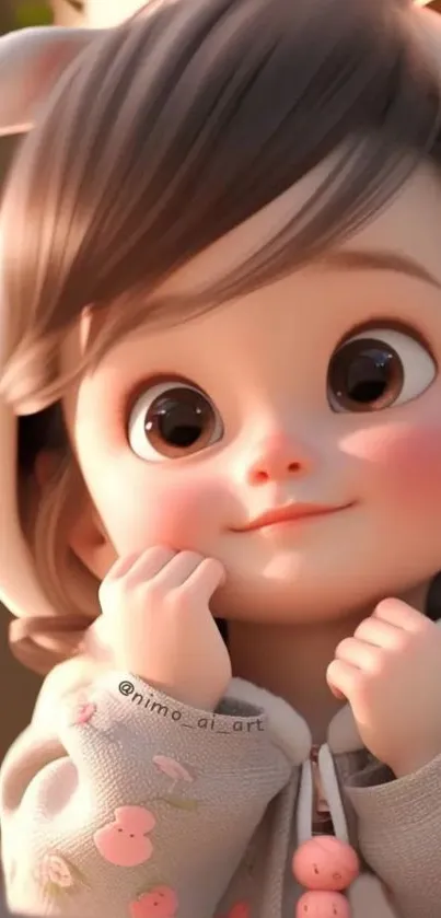 Adorable 3D cartoon character with soft pink hues.