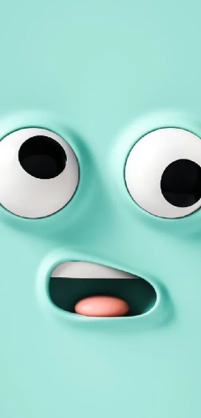 3D cartoon face with mint green background and expressive eyes.