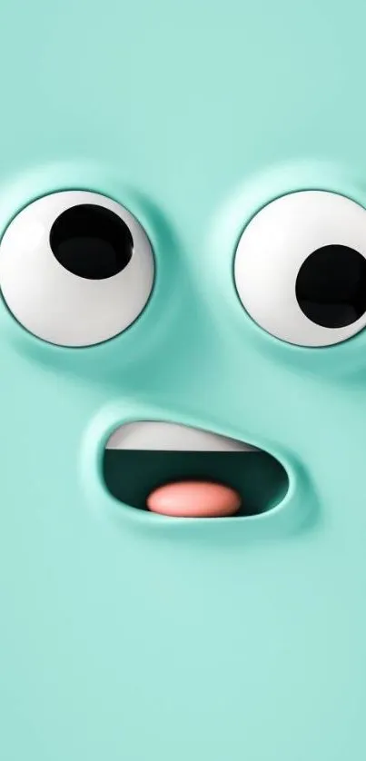 Adorable mint green cartoon face wallpaper with playful 3D design.