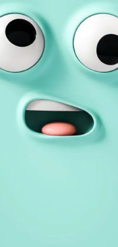 Cute turquoise 3D face wallpaper with expressive eyes and a playful smile.