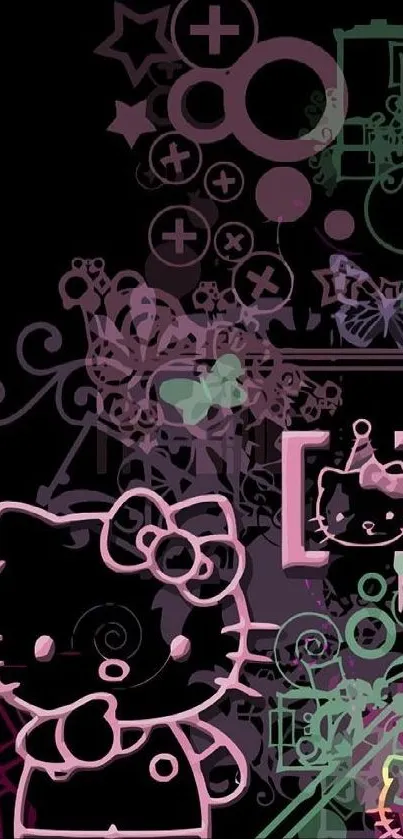 Colorful abstract Hello Kitty wallpaper with vibrant designs.