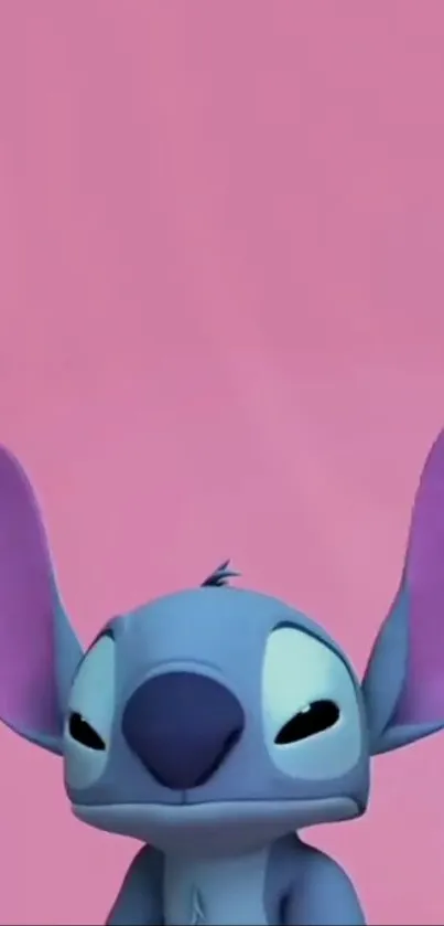 Cute blue alien character on pink background.